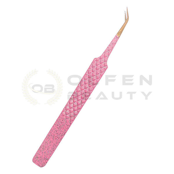45°-deg-angled-Pink-Sparkle-Color-Coated-Tweezers-for-Professional-Eyelash-ExtensionGold-Tip